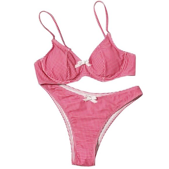 NWT Underwire Gingham with Bows Bikini Set SZ LG - Picture 2 of 7